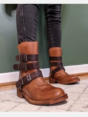 FREE PEOPLE Sunbelt Santa Fe Moto Boot / Brown Combo